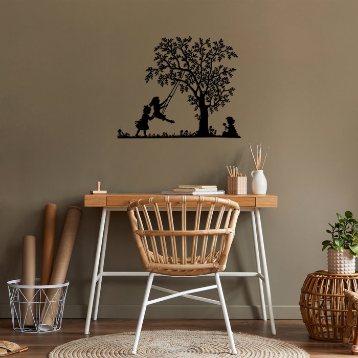 Wallity Swing And Kids Escultura de pared metálica negra